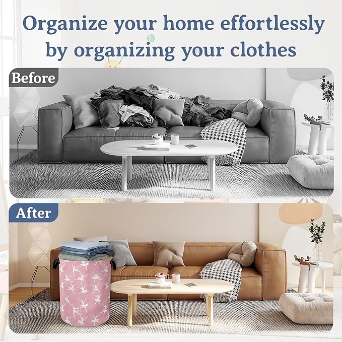 Cute Ballet Dancer Laundry Basket, Foldable Oxford Cloth Pink Laundry Hamper - Image 5
