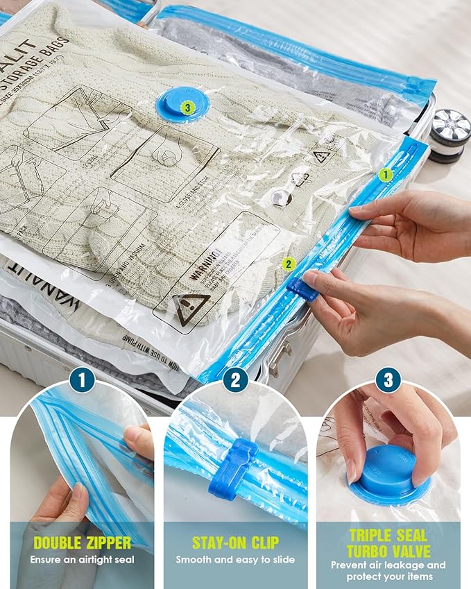 Vacuum Storage Bags for Travel, 8 Pack Vacuum Seal Bags - Image 5
