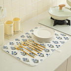 Blue Sage Green Block Print Dish Drying Mats 18x24 Inch Blue Sage Green Vintage - Image 3