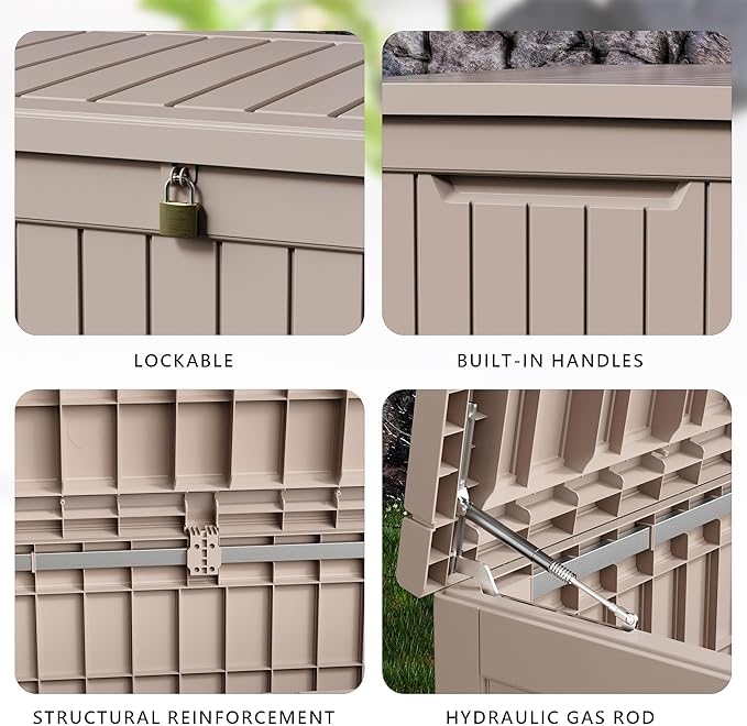DRATO 280 Gallon Deck Box, Waterproof Resin Large Outdoor Storgae Box for Patio Furniture, Patio Cushions, Gardening Tools, Pool Supplies, Lockable（Gray，280 Gallon） - Image 5