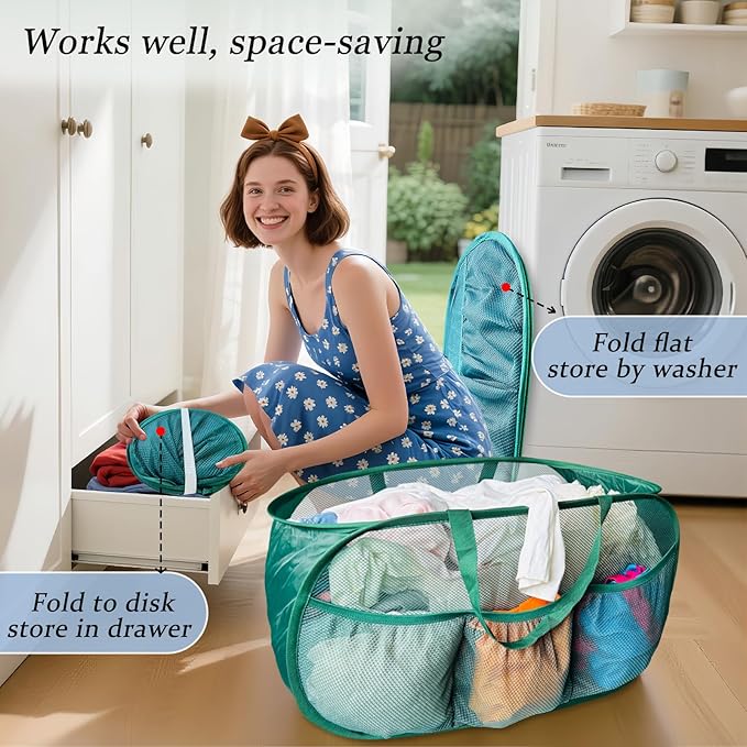 Collapsible Laundry Basket 2 pack, Mesh Pop Up Laundry Hampers - Image 3