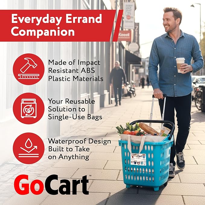 dbest products Bigger GoCart Grocery Cart Rolling Shopping Laundry Basket on - Image 7