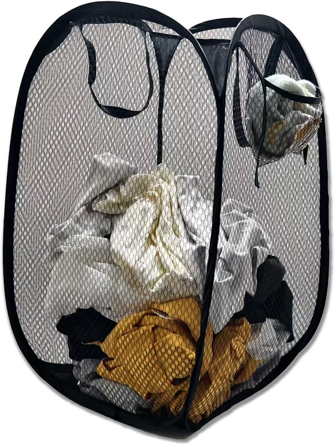 Collapsible Laundry Basket, Dirty Clothes Mesh Pop Up Hamper, Small Foldable - Image 2