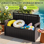 Greesum 80 Gallon Outdoor Storage Bench, Resin Patio Furniture with Armrest,Waterproof and UV-Resistant, Perfect to Garden, Poolside and Lawn, Dark Brown - Image 6