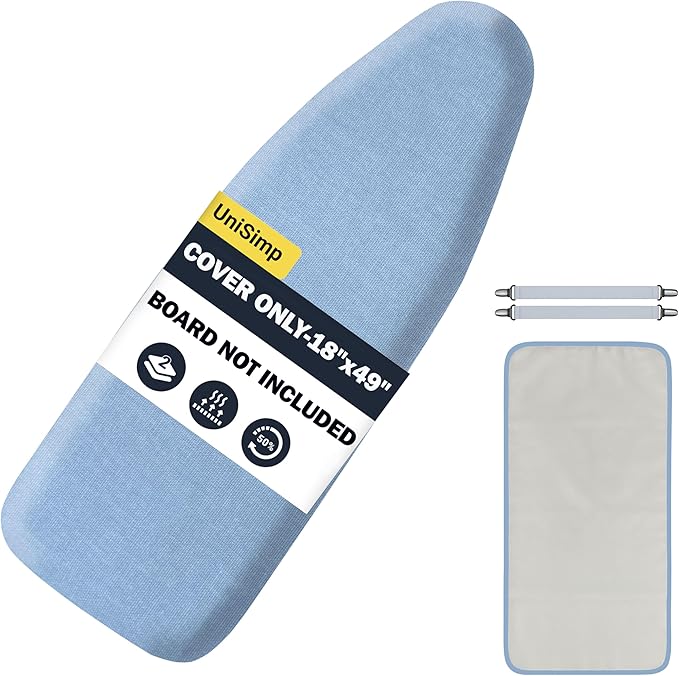 Ironing Board Cover and Pad 18"x49" Extra Thick Natural Cotton, Scorch and by UniSimp