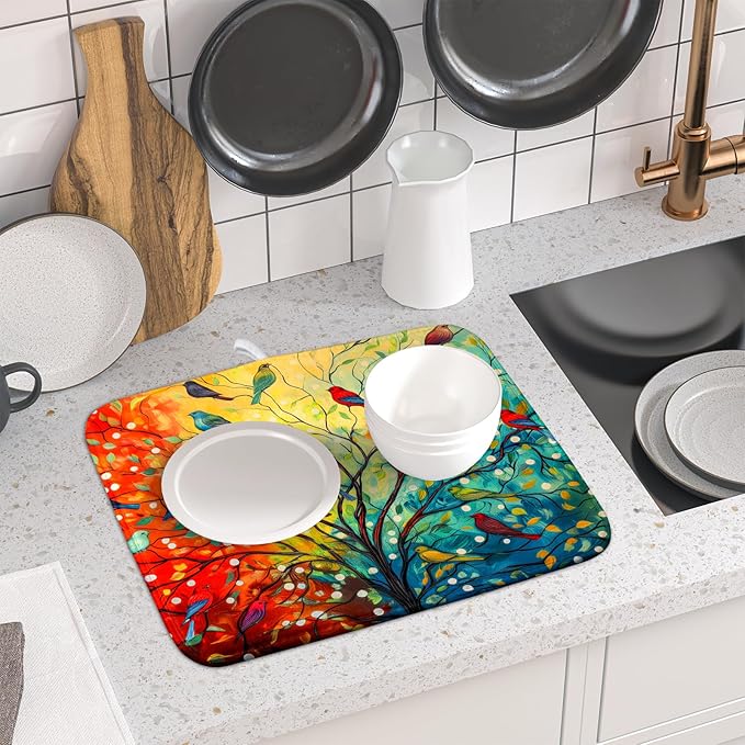 Colorful Spring Tree Bird Dish Drying Mats - Image 6