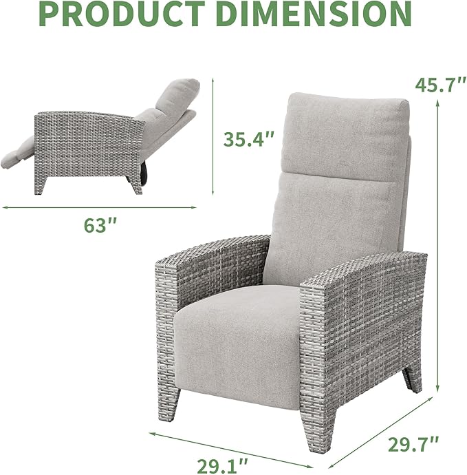 IDEALHOUSE Wicker Outdoor Recliner Reclining Patio Chairs with Adjustable Back & Footrest 150° Lay-Flat Reclining with Air Pump Rattan Flip-Up Side Table Outdoor Lounge Chairs for Pool Deck Balcony - Image 2