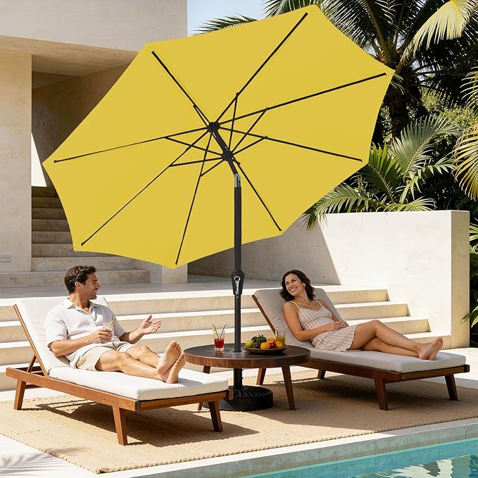 MEWAY 9ft Patio Umbrella Outdoor Table Umbrellas with Push Button Tilt and Crank, Market Umbrella 8 Sturdy Ribs for Deck, Garden, Pool and Backyard, Yellow - Image 3