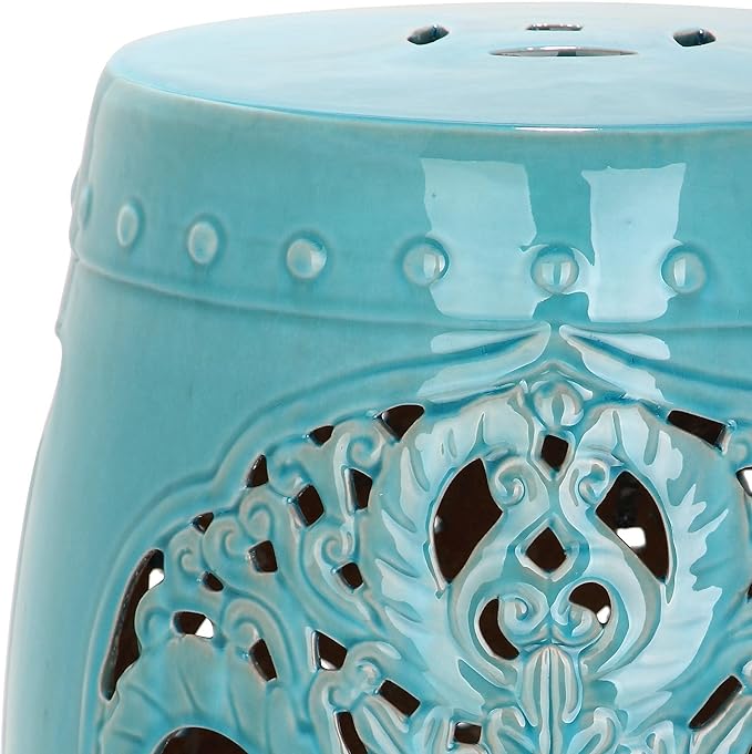 Safavieh Flora Glazed Ceramic Decorative Garden Stool, Blue - Image 4