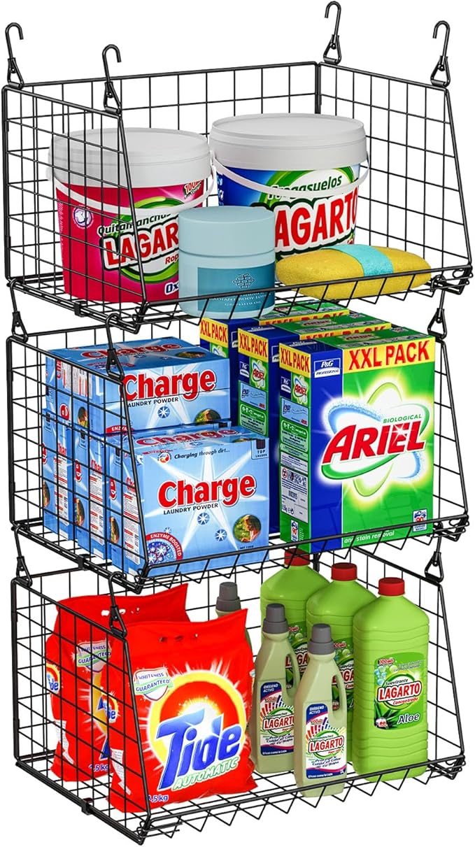 3-Pack Hanging Laundry Room Organizaton：Foldable Laundry Basket Wire Basket by Sonyabecca