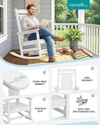 SERWALL Outdoor Rocking Chairs Set of 2, Oversized HDPE Porch Rockers for Adults, All-Weather Composite Patio Rocking Chairs, White - Image 7