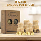 4 Pack Bamboo Dish Brush Set, Natural Palm Dish Scrubber - Image 3
