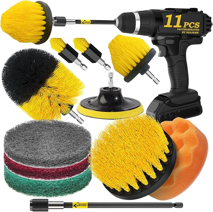 Holikme 11 Piece Drill Brush Attachment Set Scouring Pads Power Scrubber Brush by Holikme