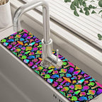 Bright Psychedelic Mushroom Kitchen Sink Splash Guard Mat Absorbent Fast Drying by Unknown