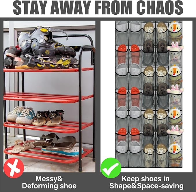 Windyun 40 Over The Door Shoe Organizer, Large Mesh Pocket Hanging Shoe Rack - Image 3