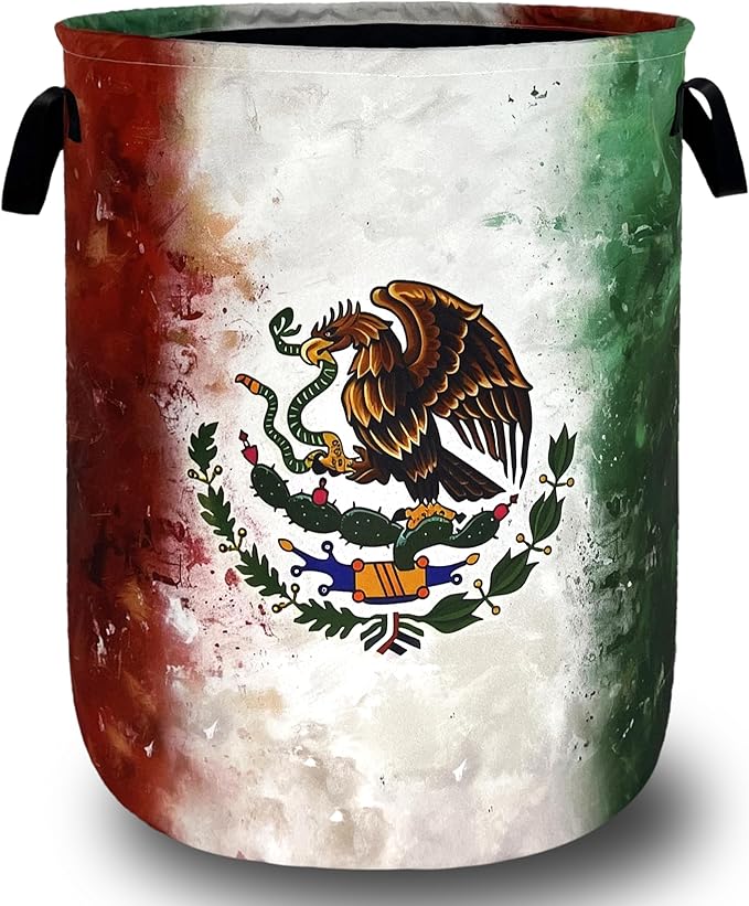 Vintage Mexican Flag Laundry Basket Oxford Cloth Foldable Mexico Laundry Hamper by Unknown
