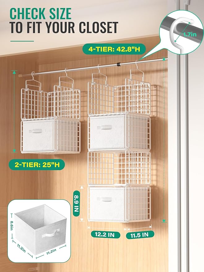 Hanging Closet Organizer with Drawers, 4 Tier Metal Closet Organizers and - Image 2