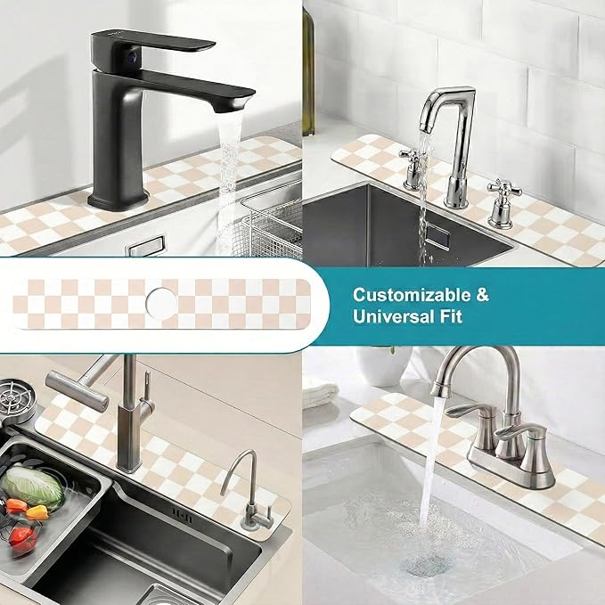 Customizable Kitchen Sink Faucet Mat: 24" Lx4 W Checkered Bathroom Counter - Image 3