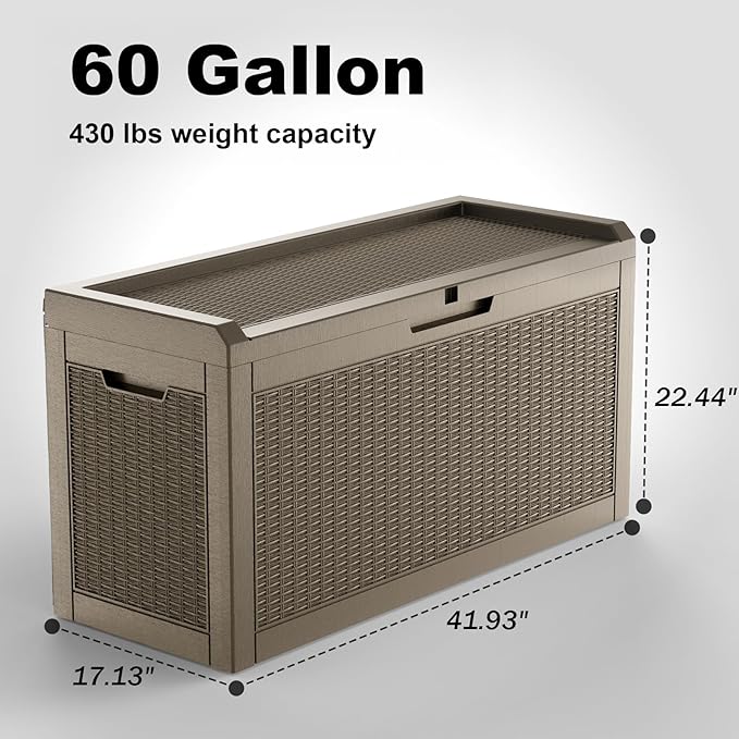 DRATO 60 Gallon Deck Box, Waterproof Resin Large Outdoor Storgae Box for Patio Furniture, Patio Cushions, Gardening Tools, Pool Supplies, Lockable（Gray，60 Gallon） - Image 2
