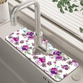 Watercolor Purple Flowers Faucet Absorbing Mat Splash Guard Draining Mat Fast by Unknown