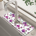 Watercolor Purple Flowers Faucet Absorbing Mat Splash Guard Draining Mat Fast by Unknown