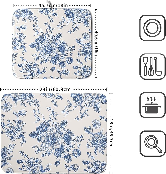 Vintage Blue Floral Dish Drying Mat - Image 2