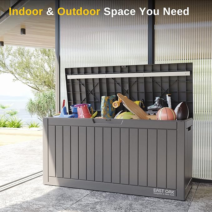 EAST OAK 60 Gallon Deck Box, Outdoor Storage Box with Padlock for Patio Furniture, Patio Cushions, Gardening Tools, Pool Supplies, Waterproof and UV Resistant Resin, Grey - Image 7