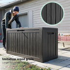 ROJIK Outdoor Storage Housing Deck Box - Waterproof Patio Furniture, Garden Tools, Cushions, Pool Accessories Storage Bench with Lockable Lid and Side Handles (Black 88 Gal) - Image 3