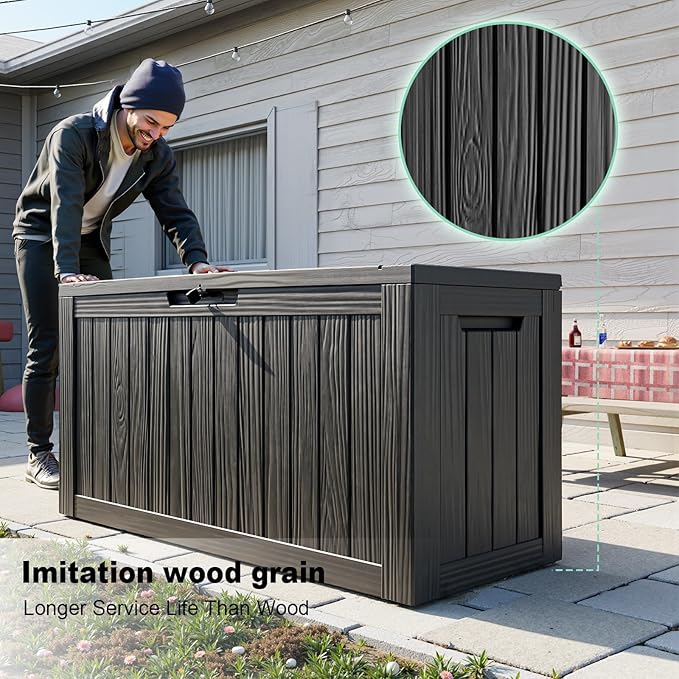 90 Gallon Waterproof Resin Deck Box, UV Resistant Outdoor Storage for Garden, Patio, Porch, Delivery（Black，90 Gallon） - Image 3