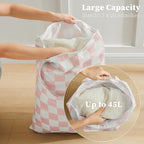 Pink Checkered 2 Pcs Large Travel Laundry Bags - Image 6