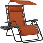 Best Choice Products 30” Wide Folding Zero Gravity Outdoor Recliner Patio Lounge Chair w/Adjustable Canopy Shade, Headrest, Side Accessory Tray - Burnt Orange by BestChoiceProducts