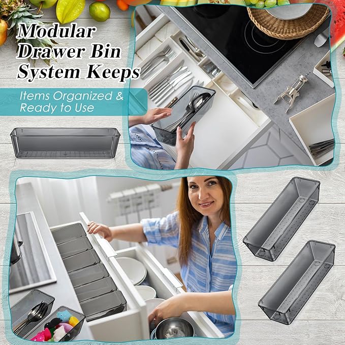 Maitys 12 Pcs Clear Drawer Organizer 9 x 3 x 2 Inches Plastic Rectangle Trays - Image 3