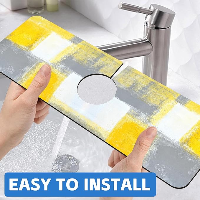 Grey and Yellow Abstract Kitchen Sink Splash Guard Mat Absorbent Fast Drying - Image 6