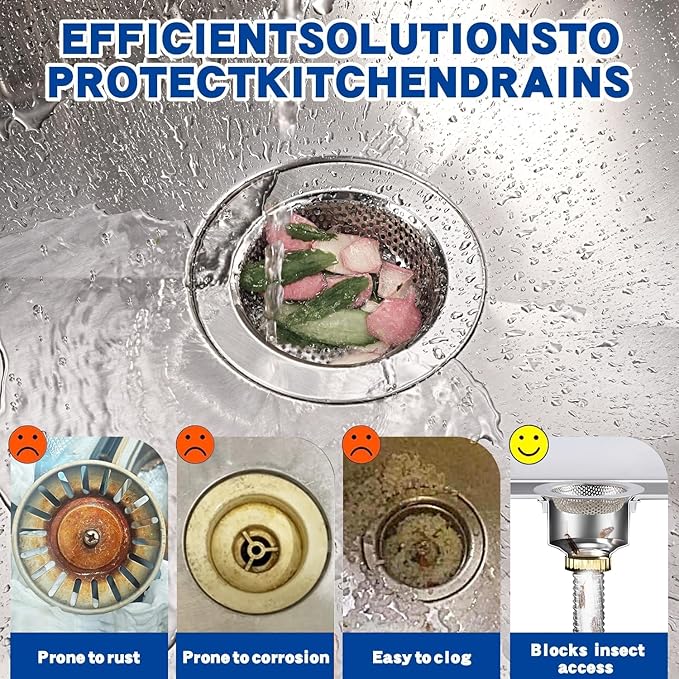 2PC Kitchen Sink Drain Strainer Stainless Steel - Image 3