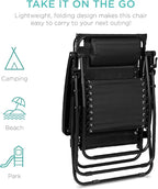 Best Choice Products Folding Zero Gravity Outdoor Recliner Patio Lounge Chair w/Adjustable Canopy Shade, Headrest, Side Accessory Tray, Textilene Mesh - Black - Image 8