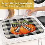 Fall Dish Drying Mat for Kitchen Counter 16x18 Autumn Pumpkin Plaid Theme - Image 7