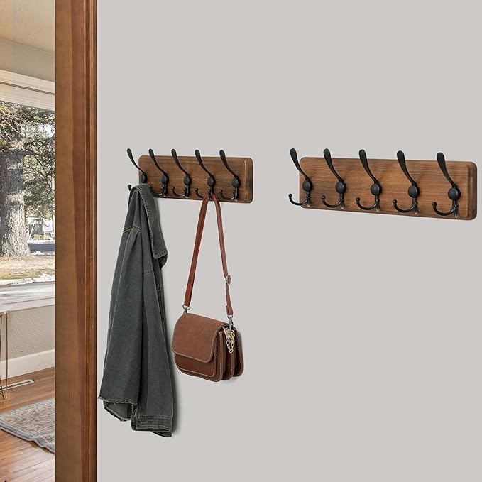 WEBI Rustic Coat Rack Wall Mounted, Wood Coat Hanger Wall, 5 Coat Hooks - Image 7