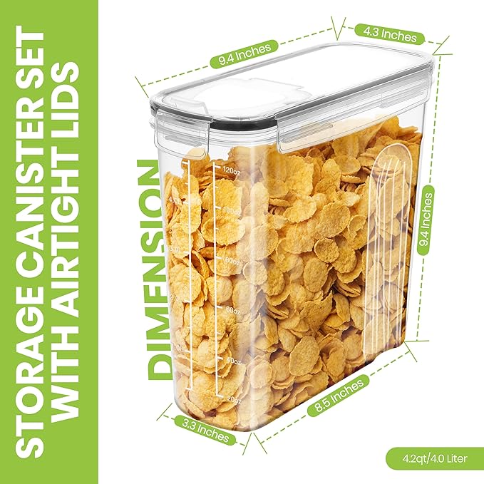 Utopia Kitchen Cereal Containers Storage Set – 3 Pack 4L Airtight Food Storage - Image 2