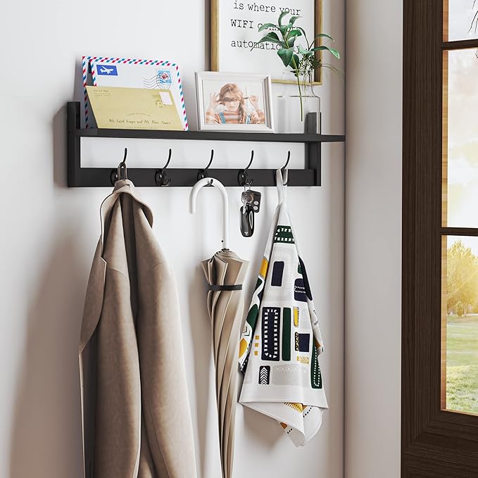 BAMEOS Wall-Mounted Shelf with Hooks - Image 2