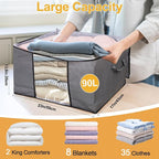 10 Pack Clothes Storage Bags, 90L Large Blanket Storage Bag Comforter Storage - Image 2