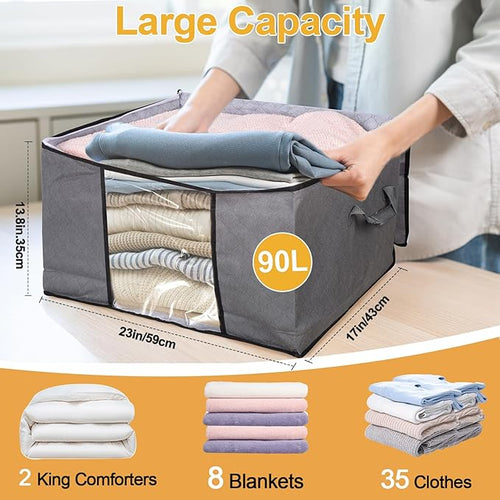 2 Pack Clothes Storage Bags, 90L Large Blanket Storage Bag Comforter Storage Bin - Image 2