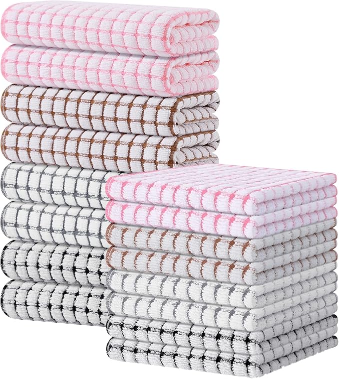 Kitinjoy Cotton 16 Pack Kitchen Towels and Dishcloths Sets, 16 x 25 Inch & 12 X by Kitinjoy