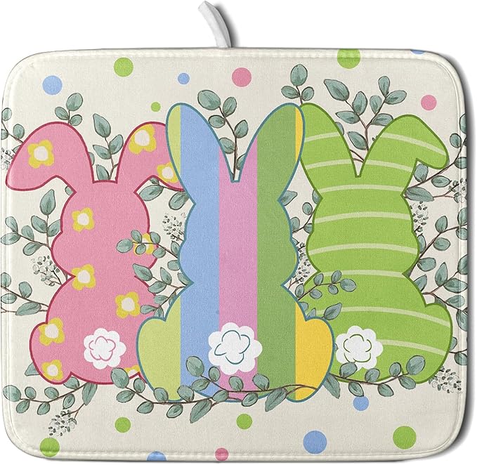 Easter Dish Drying Mat for Kitchen Counter Cute Bunny Rabbit Festival Seasonal by Unknown