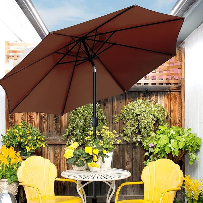 Sunnyglade 9' Patio Umbrella Outdoor Table Umbrella with 8 Sturdy Ribs（Brown） - Image 5