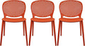 2xhome Set of 3 Patio Dining Chairs | Modern Stackable Outdoor Pool Side Chair | Weather Resistant Plastic for Yard, Porch, Balcony, Kitchen, Orange by 2xhome