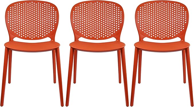 2xhome Set of 3 Patio Dining Chairs | Modern Stackable Outdoor Pool Side Chair | Weather Resistant Plastic for Yard, Porch, Balcony, Kitchen, Orange by 2xhome