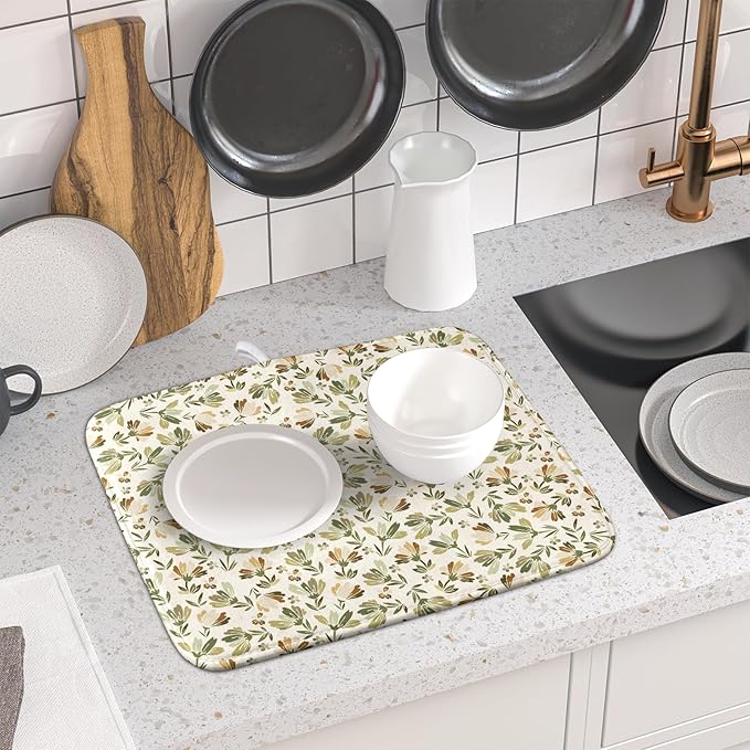 Spring Summer Daisy Floral Leaf Dish Drying Pad 16 x 18 Inch - Image 6
