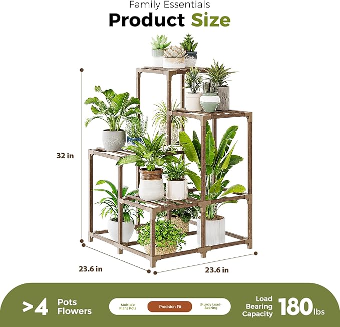 Bamworld Corner Plant Stand Indoor Outdoor Plant Shelf Small Plant Table for Multiple Plants Wooden Plant Holder for Garden Patio Lawn Window Plants Gift,Brown - Image 4