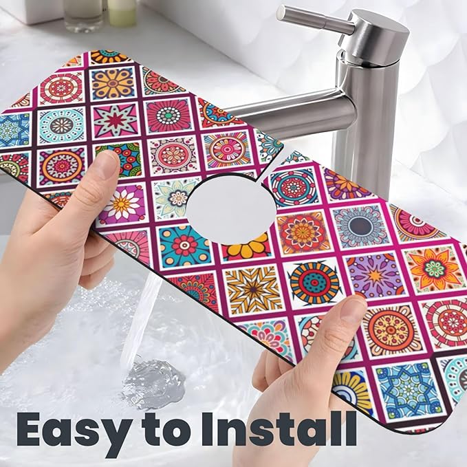 Boho Mandala Bohemian Floral Kitchen Sink Splash Guard Faucet Mat Super - Image 6