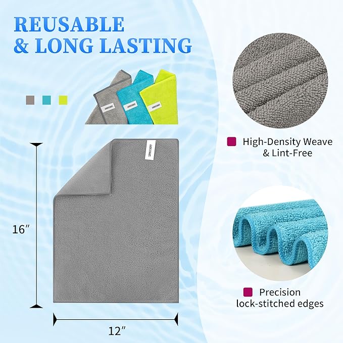 FIXSMITH Shop Towels-200 Pack, 12 x 16 in Microfiber Cleaning Cloth, Highly - Image 3